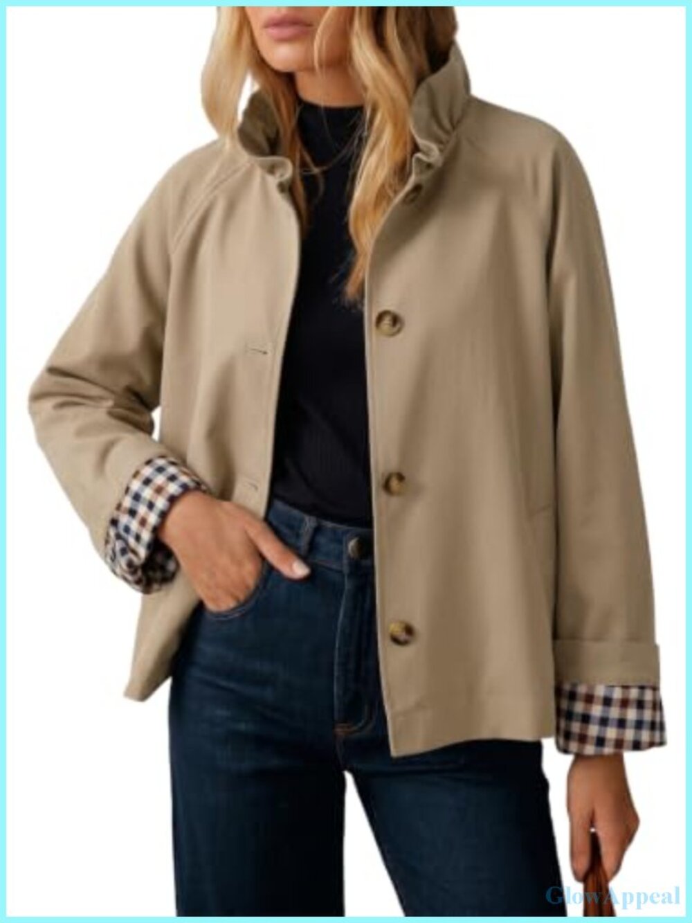 Women's Lightweight Trench Coat Single Breasted Long Sleeve Ruffle Collar